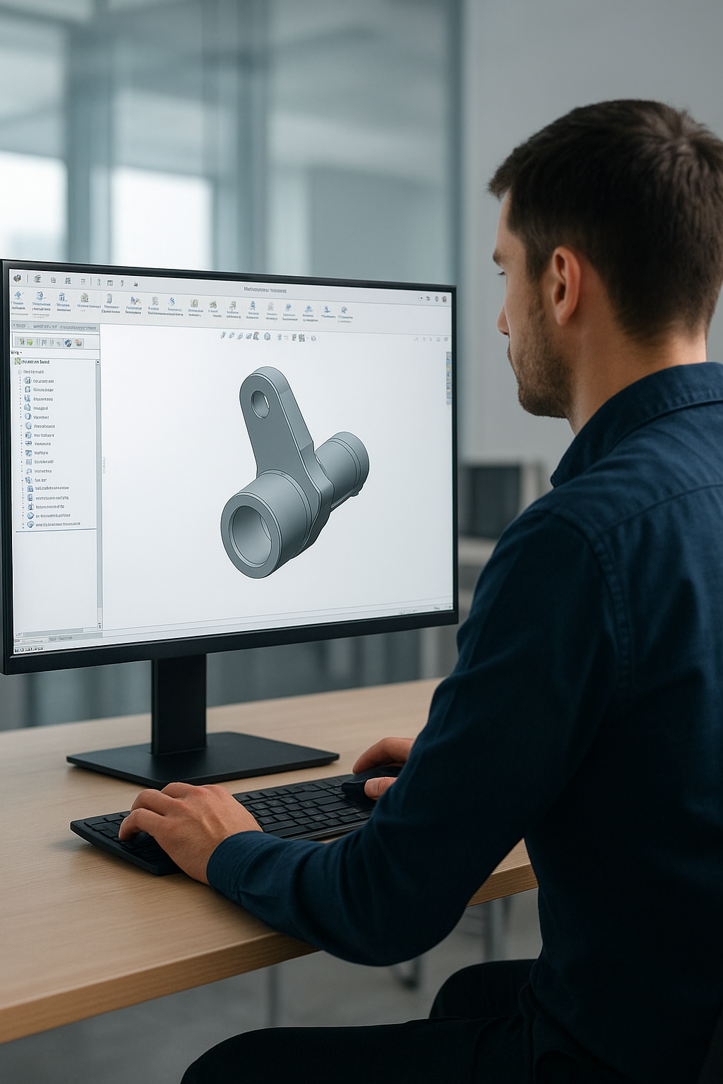 Ein Mann arbeitet an einer computergestützten Designsoftware (CAD)